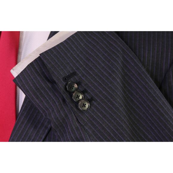 Domenico Vacca Black Purple Pink Striped 2B Wool Cashmere Suit 42L - Picture 6 of 11